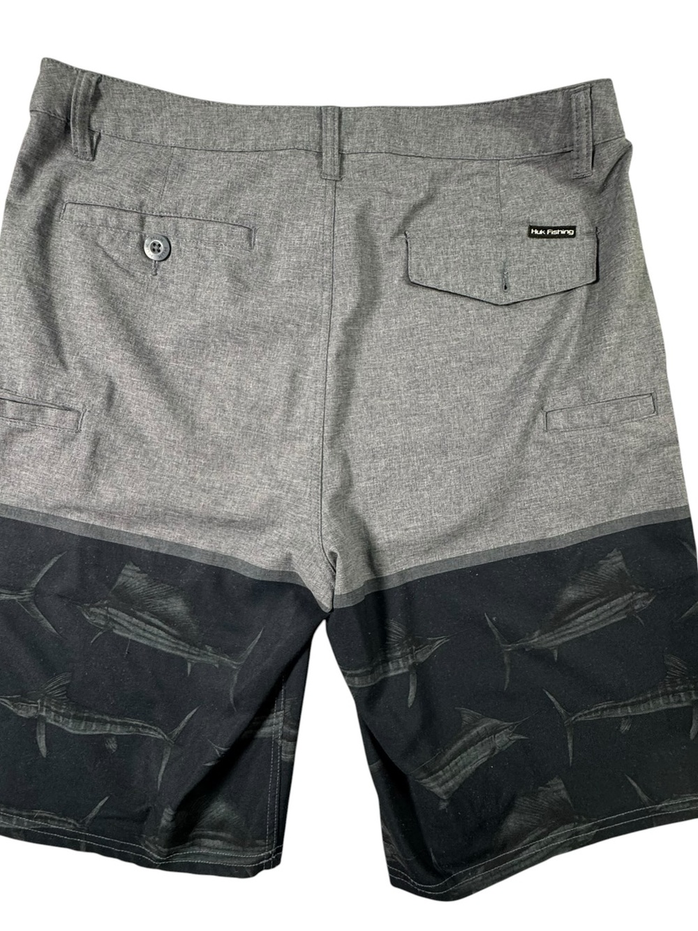 Huk Gray & Navy Patterned Men's Flat Front Shorts - Picture 3 of 6